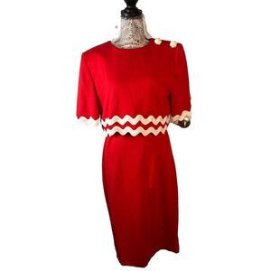 Vintage Leslie Red  White Trim Dress‎ Size 12